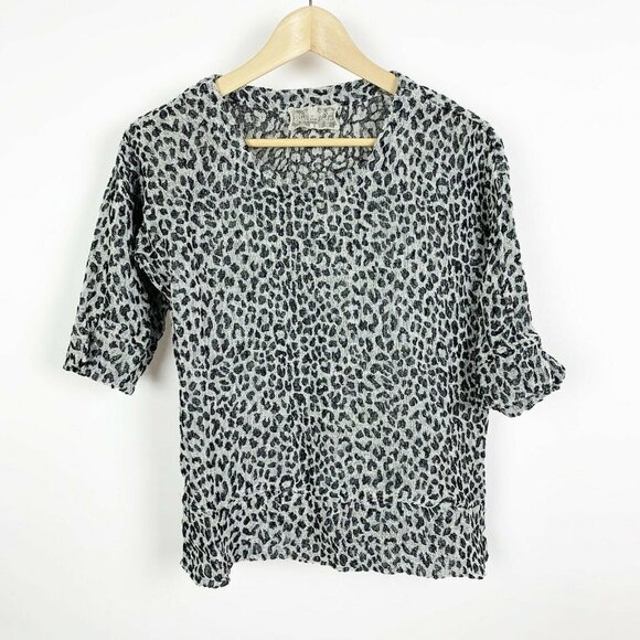 Stella Moda Animal Print Linen Shirt Short Sleeve - Picture 1 of 8